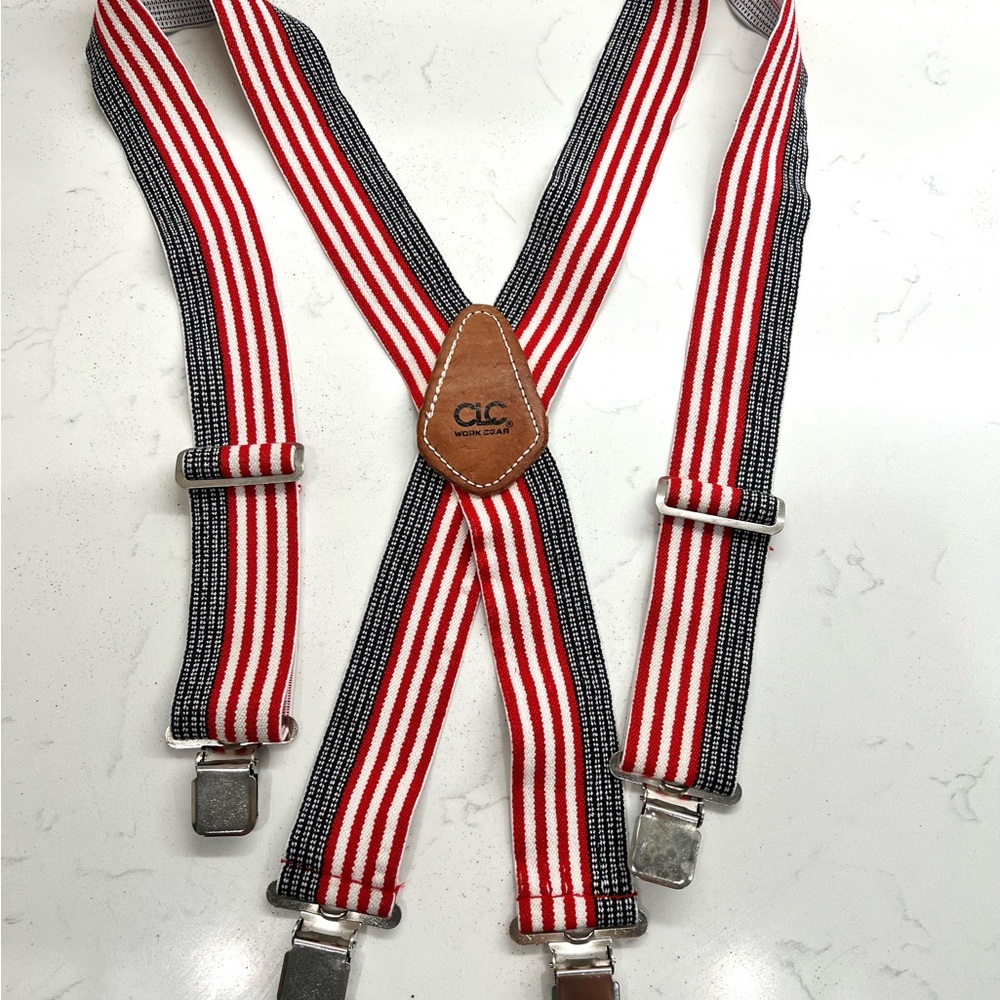 CLC Patriotic Suspenders Red White Blue USA Flag Stars Stripes Adjustable VTG